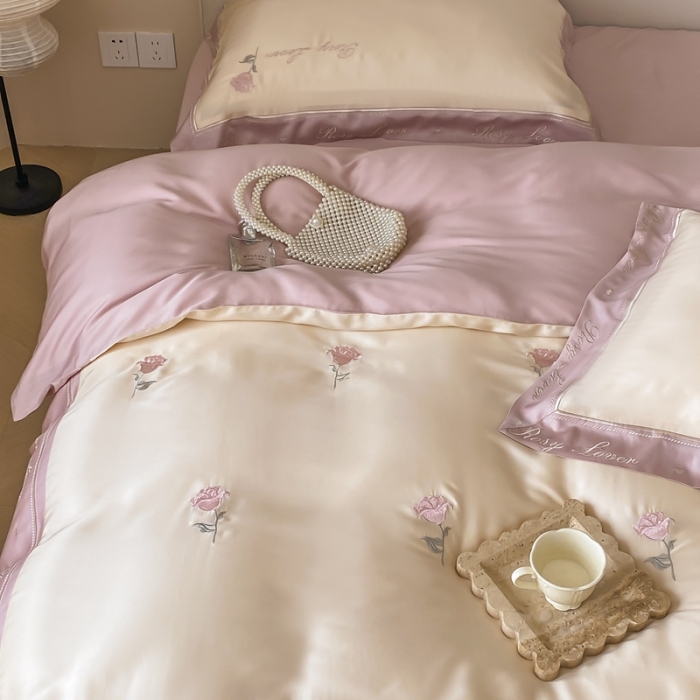 91家纺网 家纺一手货源 找家纺 鹿班家居2023新款小法玫瑰系列60支莱赛尔四件套（标准会员-20） 小法玫瑰-嫩桃粉