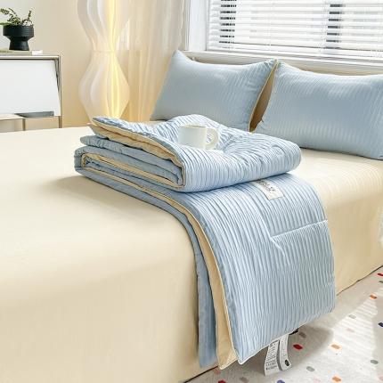 寐居家纺 2023新款泡泡纱夏被四件套 泡泡纱-米黄蓝