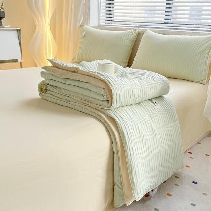 寐居家纺 2023新款泡泡纱夏被四件套 泡泡纱-米黄绿