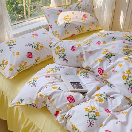 91家纺网 家纺一手货源 找家纺 （总）花伞 2023新款小清新碎花贝壳边锦棉水洗四件套