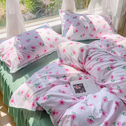 91家纺网 家纺一手货源 找家纺 （总）花伞 2023新款小清新碎花贝壳边锦棉水洗四件套