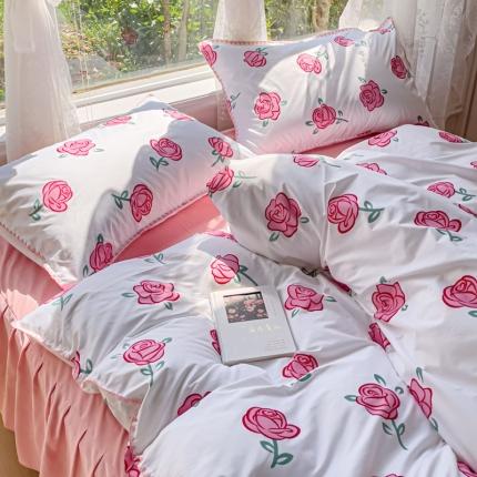 91家纺网 家纺一手货源 找家纺 （总）花伞 2023新款小清新碎花贝壳边锦棉水洗四件套