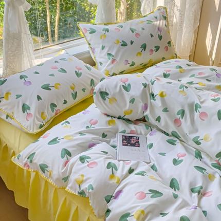 91家纺网 家纺一手货源 找家纺 （总）花伞 2023新款小清新碎花贝壳边锦棉水洗四件套