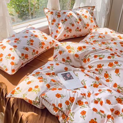 91家纺网 家纺一手货源 找家纺 （总）花伞 2023新款小清新碎花贝壳边锦棉水洗四件套