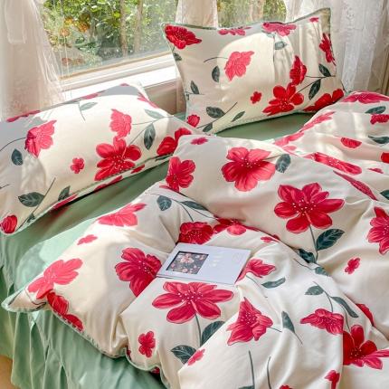 91家纺网 家纺一手货源 找家纺 （总）花伞 2023新款小清新碎花贝壳边锦棉水洗四件套