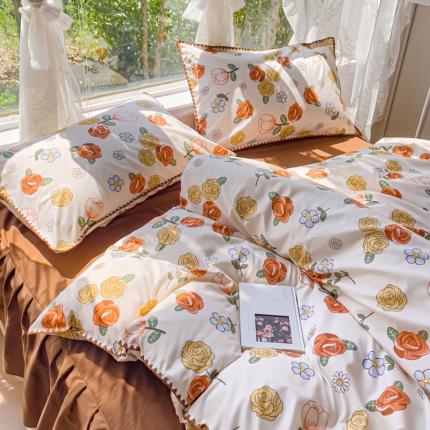 91家纺网 家纺一手货源 找家纺 （总）花伞 2023新款小清新碎花贝壳边锦棉水洗四件套