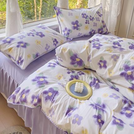 91家纺网 家纺一手货源 找家纺 （总）花伞 2023新款小清新碎花贝壳边锦棉水洗四件套