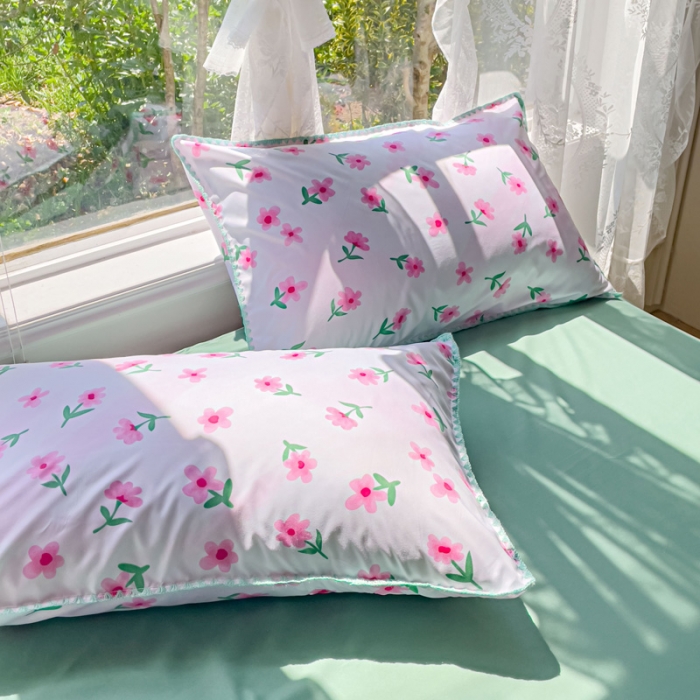 91家纺网 家纺一手货源 找家纺 花伞 2023新款小清新碎花贝壳边锦棉水洗四件套 贝壳-撩心少女