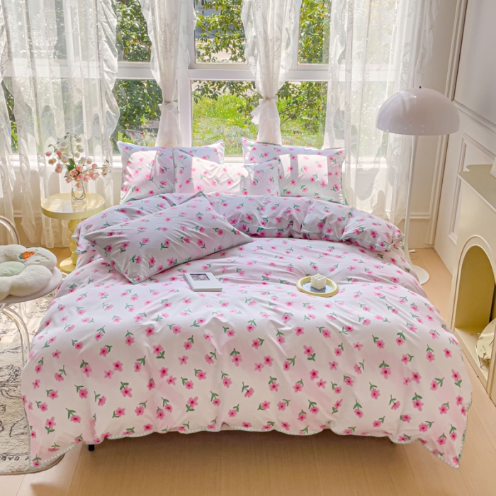 91家纺网 家纺一手货源 找家纺 花伞 2023新款小清新碎花贝壳边锦棉水洗四件套 贝壳-撩心少女