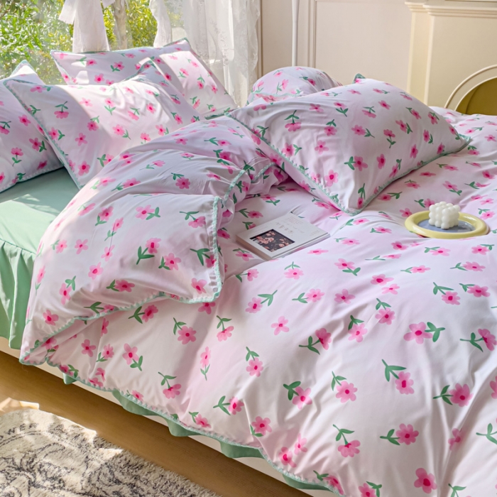 91家纺网 家纺一手货源 找家纺 花伞 2023新款小清新碎花贝壳边锦棉水洗四件套 贝壳-撩心少女