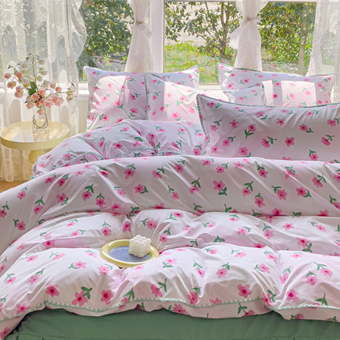 91家纺网 家纺一手货源 找家纺 花伞 2023新款小清新碎花贝壳边锦棉水洗四件套 贝壳-撩心少女