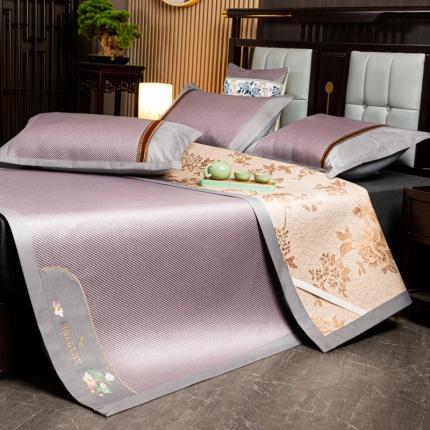 91家纺网 家纺一手货源 找家纺 恋佳 2025新款冰藤双面凉席三件套 冰藤紫色