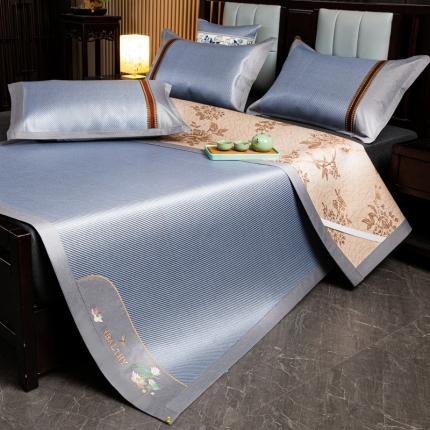 91家纺网 家纺一手货源 找家纺 恋佳 2025新款冰藤双面凉席三件套 冰藤蓝色