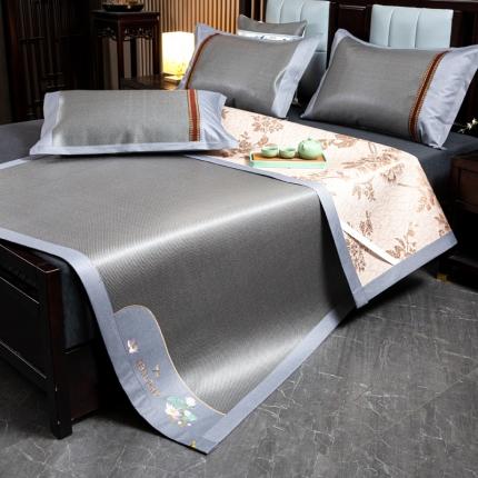 91家纺网 家纺一手货源 找家纺 恋佳 2025新款冰藤双面凉席三件套 冰藤浅灰