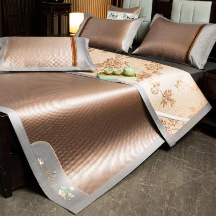 91家纺网 家纺一手货源 找家纺 恋佳 2025新款冰藤双面凉席三件套 冰藤香槟色