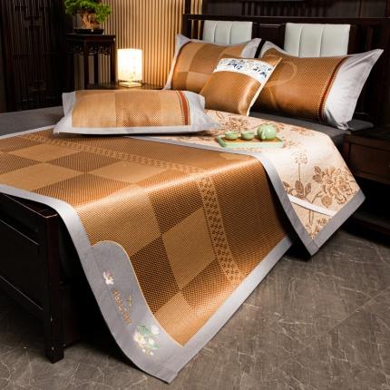 91家纺网 家纺一手货源 找家纺 恋佳 2025新款冰藤双面凉席三件套 方格爱心