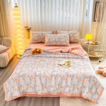 91家纺网 家纺一手货源 找家纺 （总）子钦2023新款双层纱水洗棉麻单夏被夏被四件套