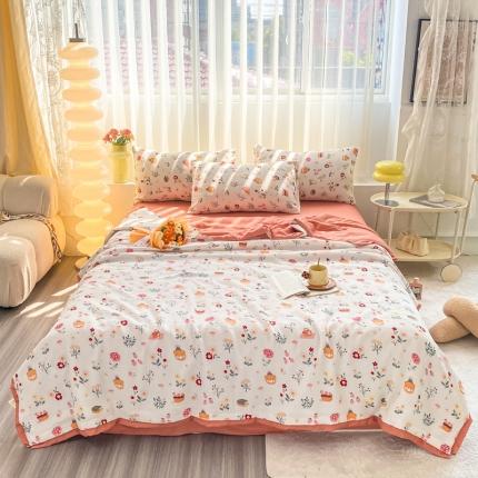 91家纺网 家纺一手货源 找家纺 （总）子钦2023新款双层纱水洗棉麻单夏被夏被四件套