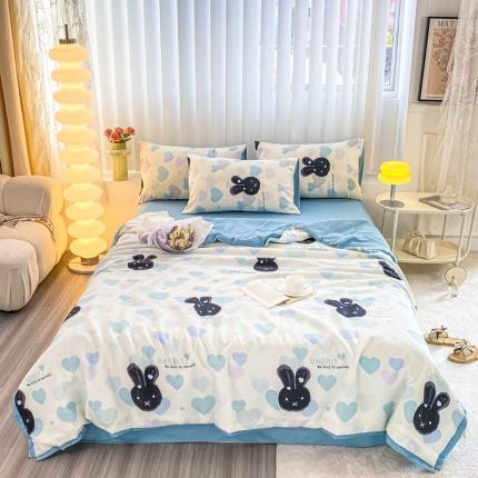 91家纺网 家纺一手货源 找家纺 （总）子钦2023新款双层纱水洗棉麻单夏被夏被四件套