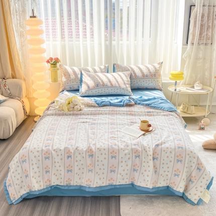 91家纺网 家纺一手货源 找家纺 （总）子钦2023新款双层纱水洗棉麻单夏被夏被四件套