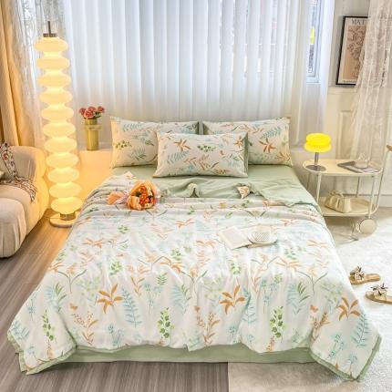 91家纺网 家纺一手货源 找家纺 （总）子钦2023新款双层纱水洗棉麻单夏被夏被四件套