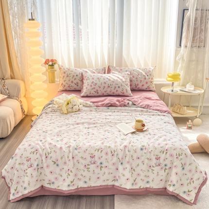 91家纺网 家纺一手货源 找家纺 （总）子钦2023新款双层纱水洗棉麻单夏被夏被四件套