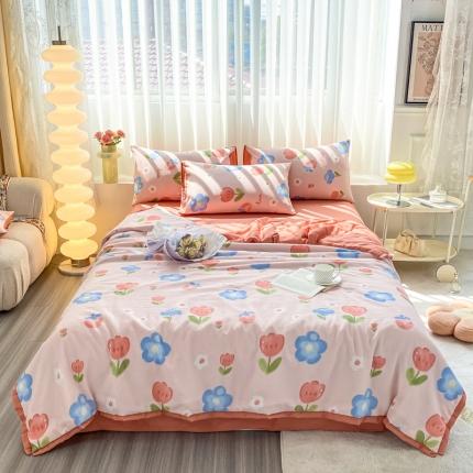 91家纺网 家纺一手货源 找家纺 （总）子钦2023新款双层纱水洗棉麻单夏被夏被四件套