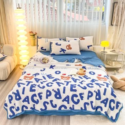 91家纺网 家纺一手货源 找家纺 （总）子钦2023新款双层纱水洗棉麻单夏被夏被四件套