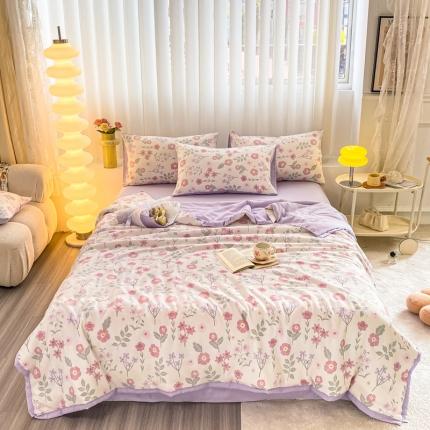 91家纺网 家纺一手货源 找家纺 （总）子钦2023新款双层纱水洗棉麻单夏被夏被四件套