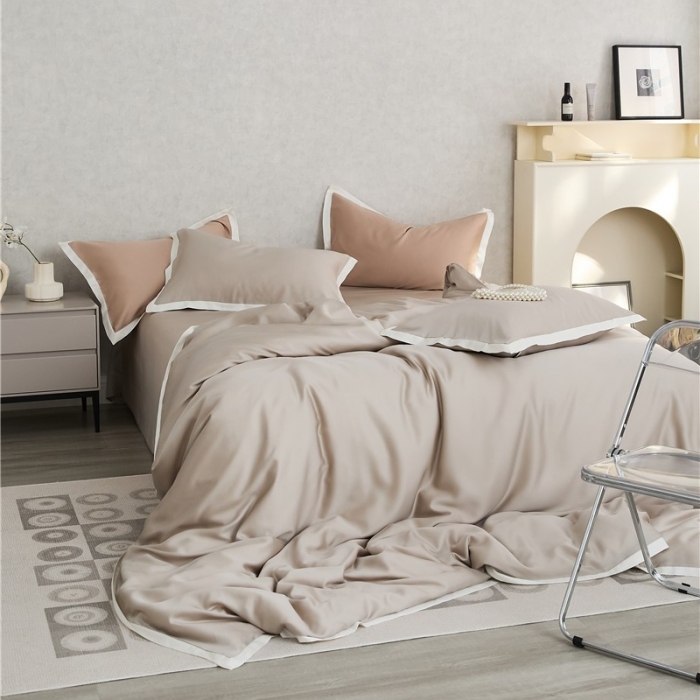 91家纺网 家纺一手货源 找家纺 2023新款春夏60天丝四件套-半夏系列 半夏-梨灰