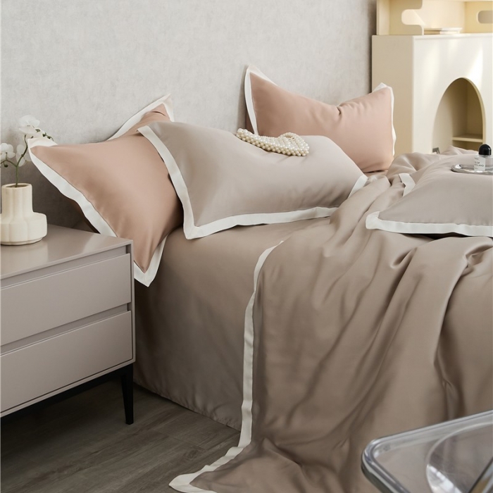 91家纺网 家纺一手货源 找家纺 2023新款春夏60天丝四件套-半夏系列 半夏-梨灰