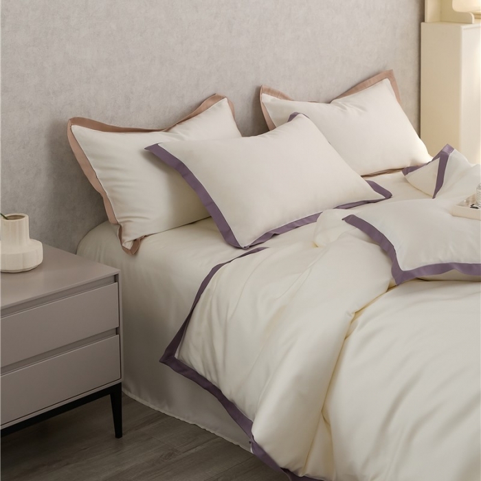 91家纺网 家纺一手货源 找家纺 2023新款春夏60天丝四件套-半夏系列 半夏-珠白（紫）