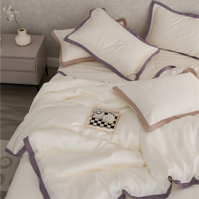 91家纺网 家纺一手货源 找家纺 2023新款春夏60天丝四件套-半夏系列 半夏-珠白（紫）
