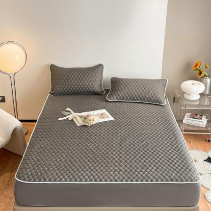 91家纺网 家纺一手货源 找家纺 欧邦  新款纯色凉感丝乳胶床笠款夏被四件套深灰