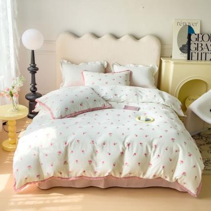 91家纺网 家纺一手货源 找家纺 田野 2023新款全棉A类流苏边双层纱四件套 仙子