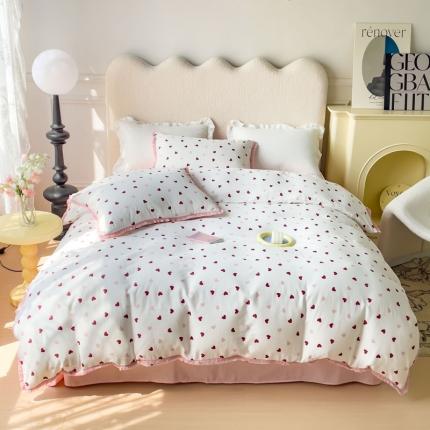 91家纺网 家纺一手货源 找家纺 田野 2023新款全棉A类流苏边双层纱四件套 心语