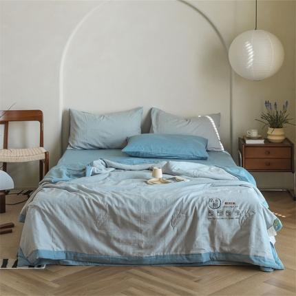 91家纺网 家纺一手货源 找家纺 北欧良品 2023新款大豆55%-40S水洗提花夏被 本灰+雾蓝