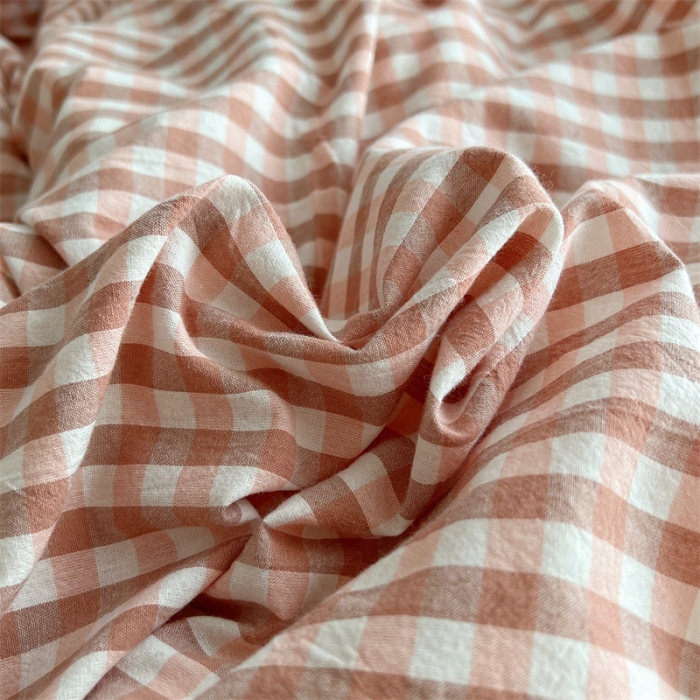 91家纺网 家纺一手货源 找家纺 北欧良品 2023新款AB版水洗棉四件套 粉小格+珊瑚粉