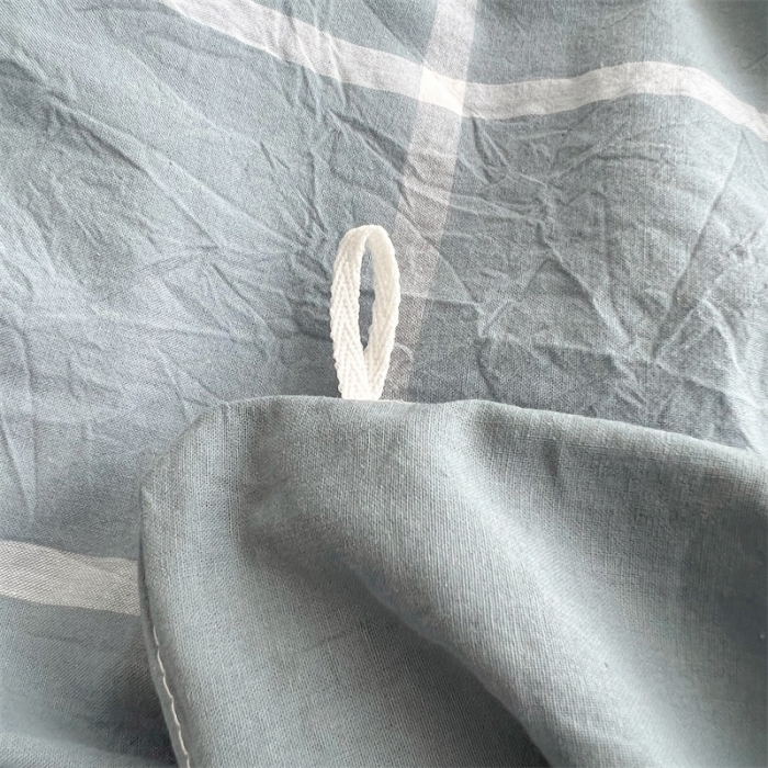 91家纺网 家纺一手货源 找家纺 北欧良品 2023新款AB版水洗棉四件套 海蓝大格+天青蓝