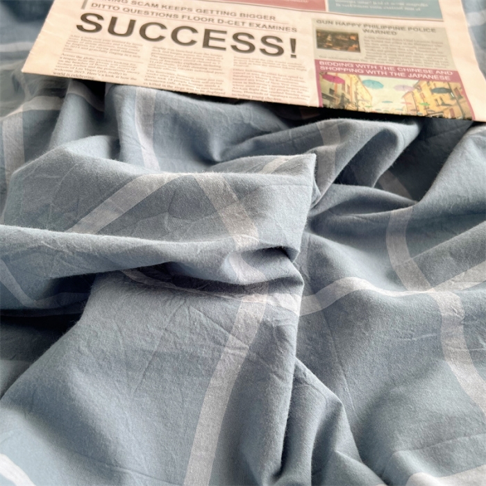 91家纺网 家纺一手货源 找家纺 北欧良品 2023新款AB版水洗棉四件套 海蓝大格+天青蓝