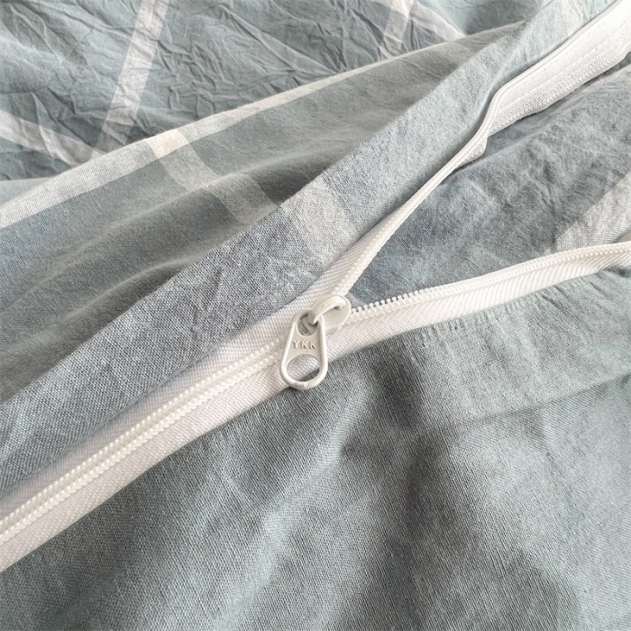 91家纺网 家纺一手货源 找家纺 北欧良品 2023新款AB版水洗棉四件套 海蓝大格+天青蓝