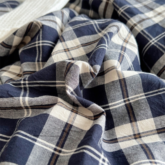 91家纺网 家纺一手货源 找家纺 北欧良品 2023新款AB版水洗棉四件套 黑灰格+米杏色