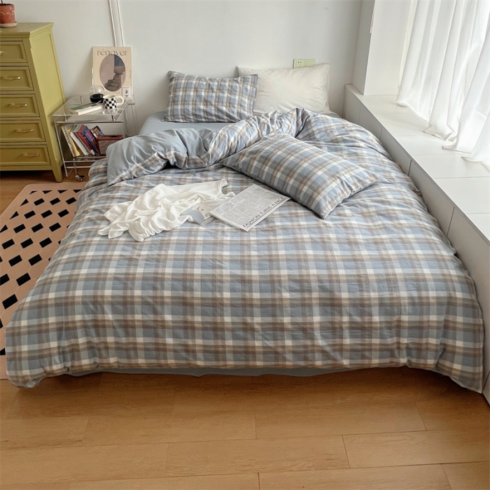 91家纺网 家纺一手货源 找家纺 北欧良品 2023新款AB版水洗棉四件套 简兮蓝+月白蓝