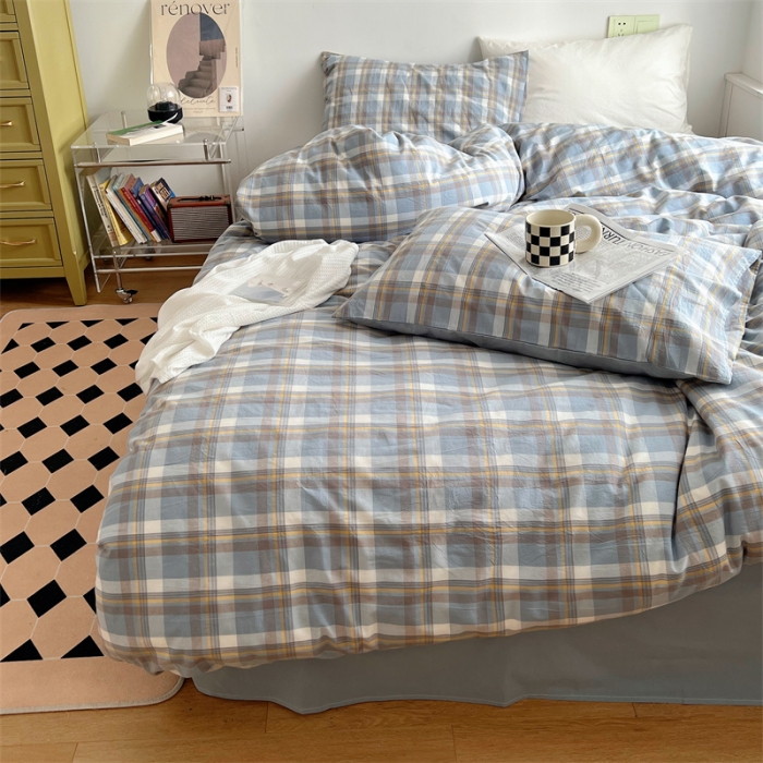 91家纺网 家纺一手货源 找家纺 北欧良品 2023新款AB版水洗棉四件套 简兮蓝+月白蓝