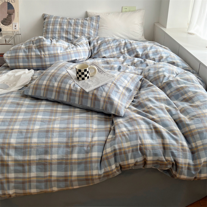 91家纺网 家纺一手货源 找家纺 北欧良品 2023新款AB版水洗棉四件套 简兮蓝+月白蓝