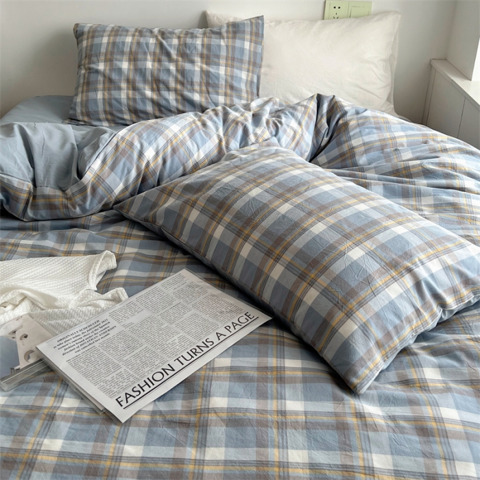 91家纺网 家纺一手货源 找家纺 北欧良品 2023新款AB版水洗棉四件套 简兮蓝+月白蓝