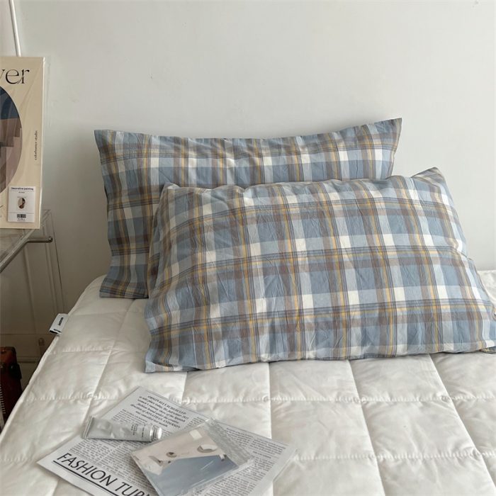 91家纺网 家纺一手货源 找家纺 北欧良品 2023新款AB版水洗棉四件套 简兮蓝+月白蓝