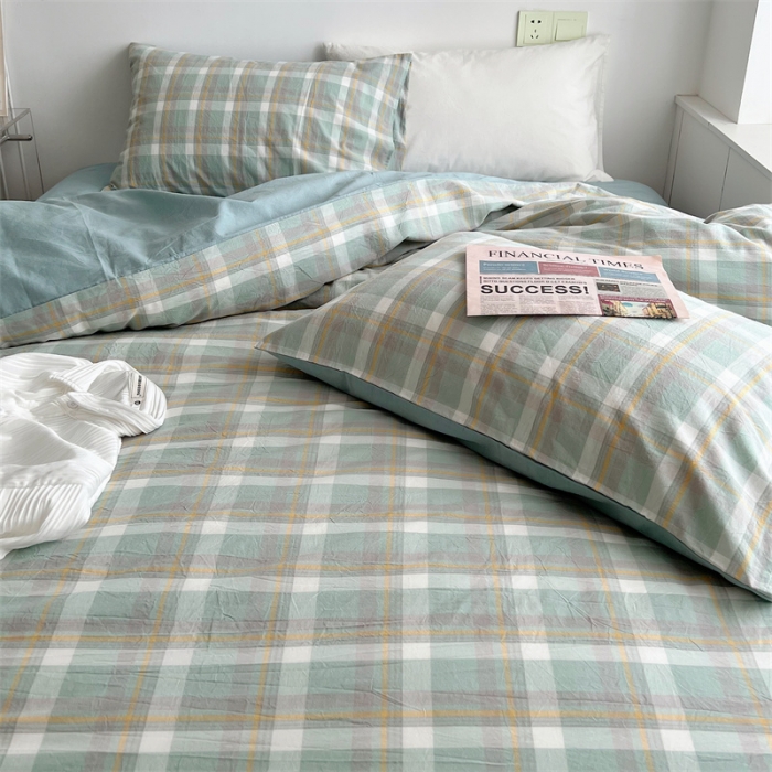 91家纺网 家纺一手货源 找家纺 北欧良品 2023新款AB版水洗棉四件套 简兮绿+竹青色