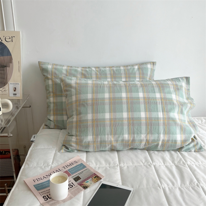 91家纺网 家纺一手货源 找家纺 北欧良品 2023新款AB版水洗棉四件套 简兮绿+竹青色