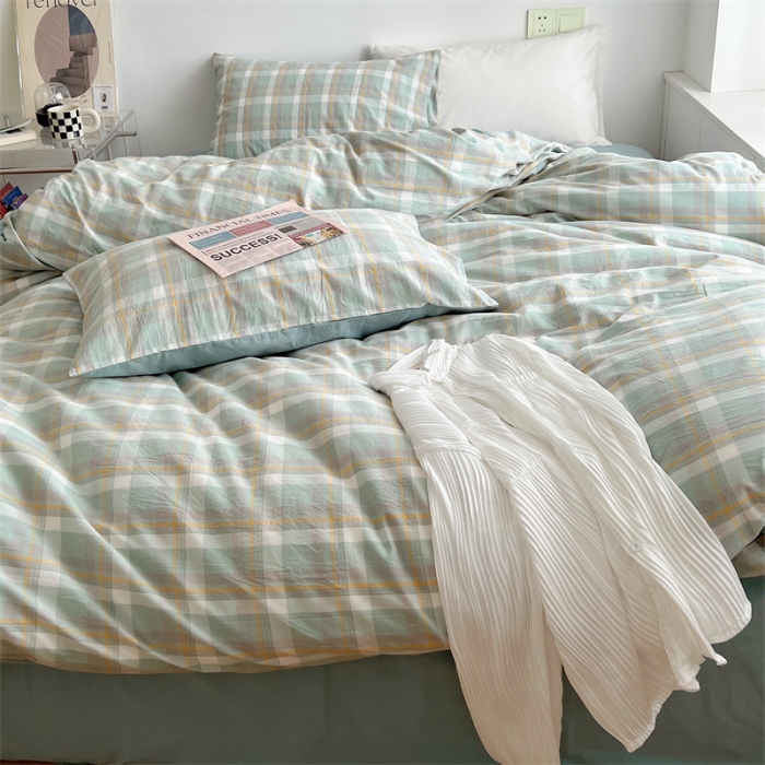 91家纺网 家纺一手货源 找家纺 北欧良品 2023新款AB版水洗棉四件套 简兮绿+竹青色
